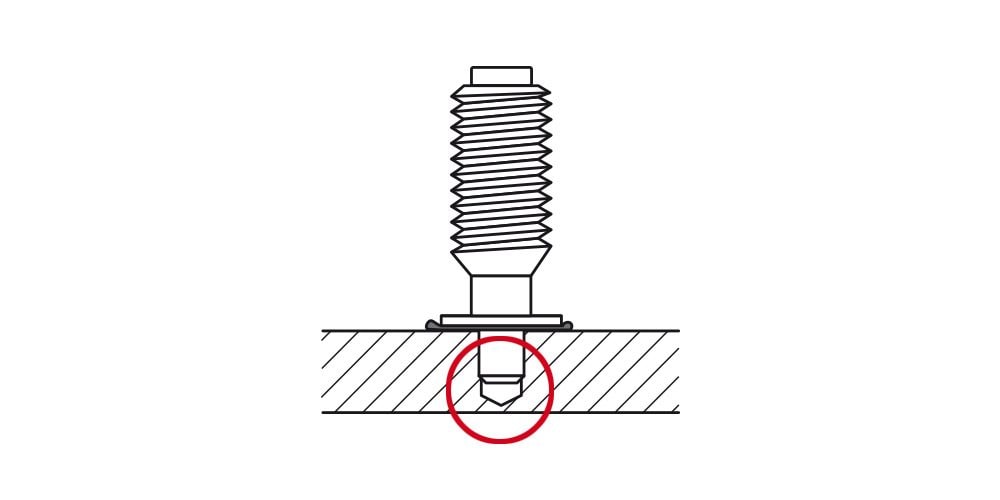 Diagram of a cross-section of steel showing blunt tip fastening