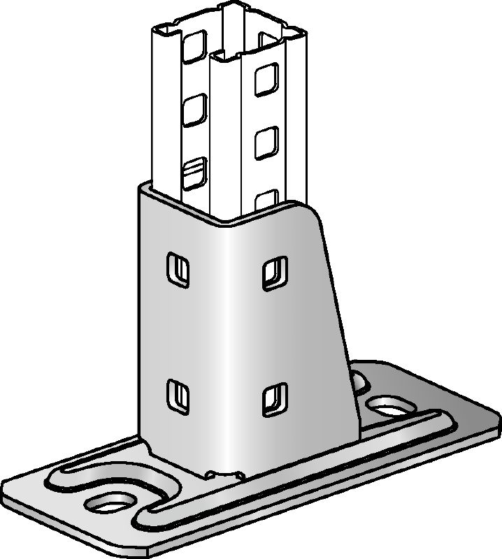 MC-CB OC-A Hot-dip galvanised (HDG) connector for fastening MC installation channels perpendicularly to concrete substructures with higher load requirements outdoors Applications 1