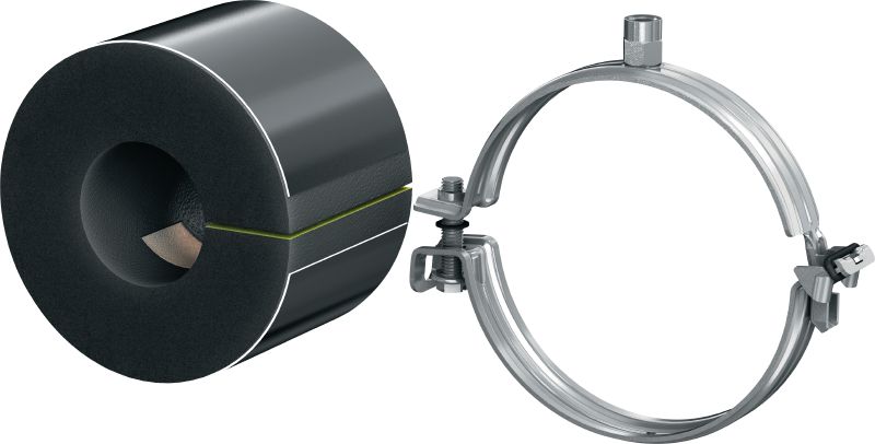 MIP-T Refrigeration pipe clamp (thick insulated) Galvanised pipe clamp for maximum productivity in refrigeration applications with an insulation thickness of 31-50 mm