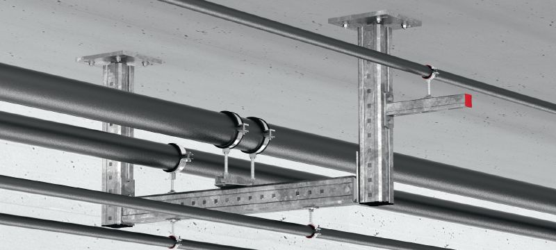 MIQC-H cross connector hot-dip galvanised (HDG) heavy-duty connectors to connect two MIQ girders Applications 1