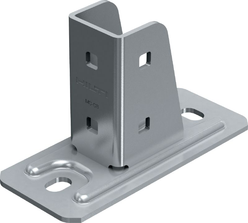 MC-CB Galvanised connector for fastening MC installation channels perpendicularly to concrete substructures with higher load requirements indoors