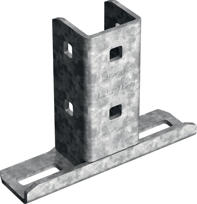 MC-CH OC-A Hot-dip galvanised (HDG) cross connector for attaching MC installation channels within 3D structures outdoors