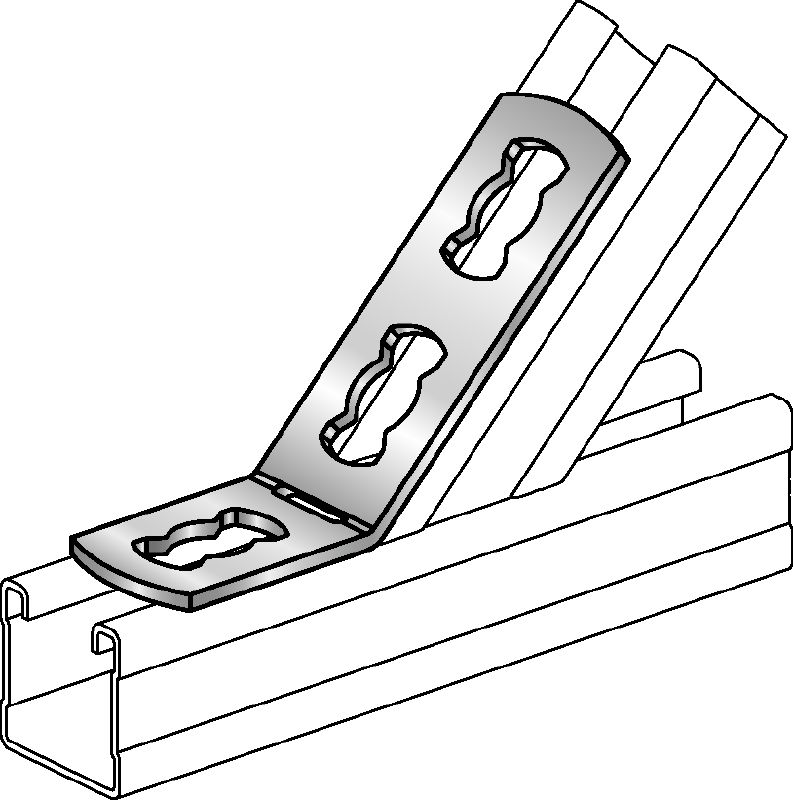 MQW-3/45 Angle bracket Galvanised 45- or 135-degree angle for connecting multiple MQ strut channels