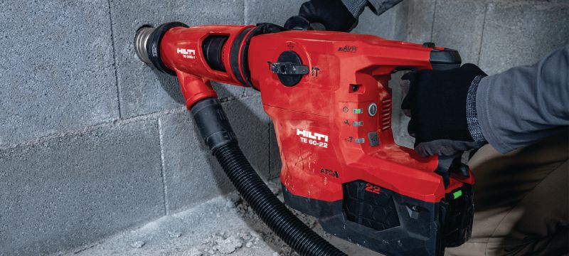 TE 60-22 Cordless rotary hammer Cordless SDS Max (TE-Y) rotary hammer with Active Vibration Reduction and Active Torque Control for heavy-duty concrete drilling and chiselling (Nuron battery platform) Applications 1