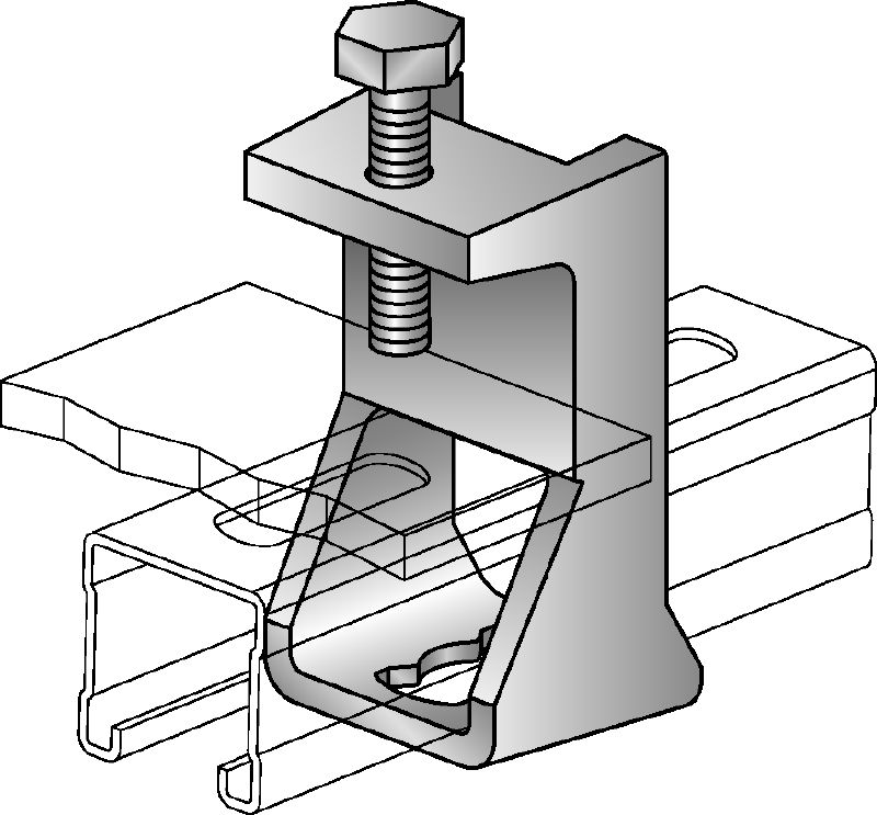 MQT Beam clamp Galvanised beam clamp for connecting MQ strut channels directly to steel beams