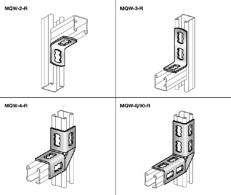 MQW 90°-R Angle connector Stainless steel (A4) 90-degree angle for connecting multiple MQ strut channels