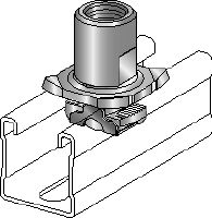 MQA Galvanised pipe clamp saddle (imperial) with an adaptor for connecting threaded components to MQ strut channels