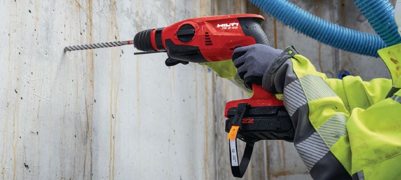 TE 2-22 Cordless rotary hammer Compact and lightweight SDS Plus cordless rotary hammer with pistol grip for best manoeuvrability when drilling overhead (Nuron battery platform) Applications 1