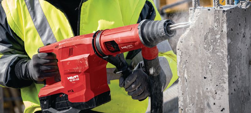 TE 60-22 Cordless rotary hammer Cordless SDS Max (TE-Y) rotary hammer with Active Vibration Reduction and Active Torque Control for heavy-duty concrete drilling and chiselling (Nuron battery platform) Applications 1